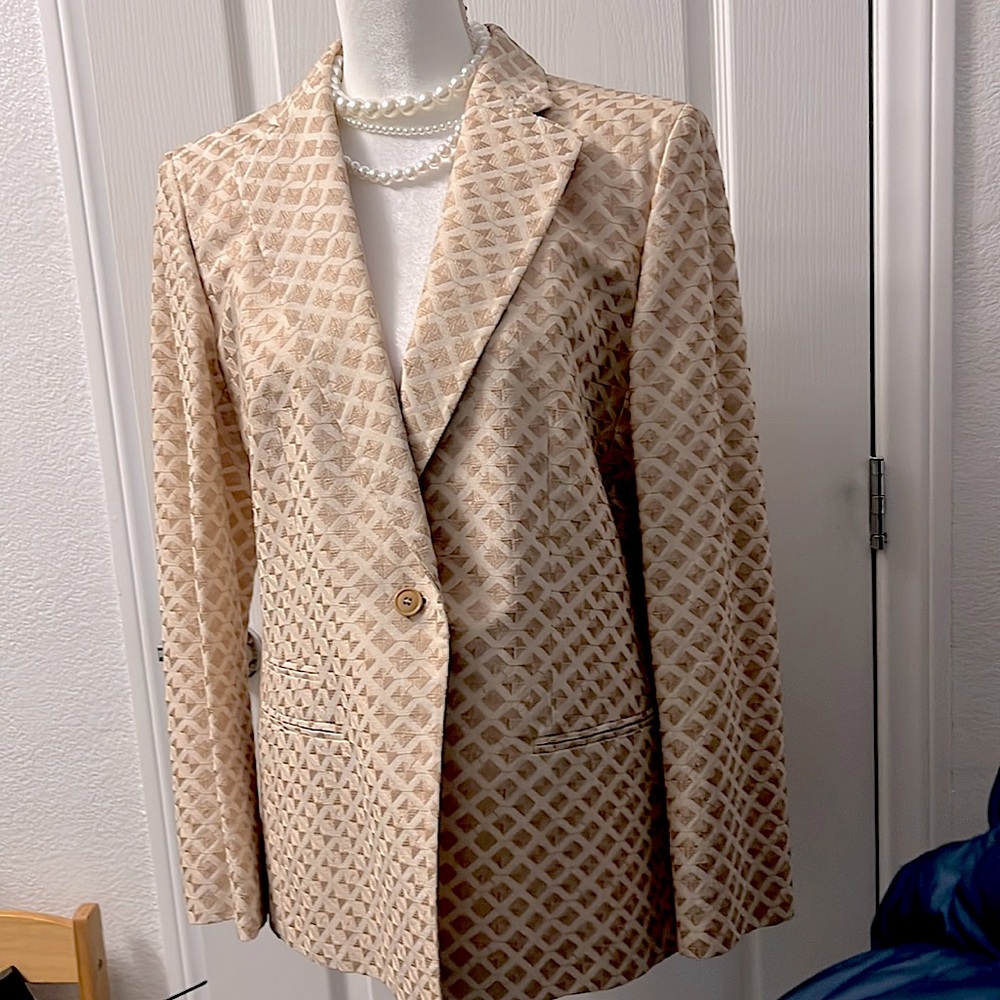 ARMANI COLLEZIONI  Gold 100% Silk Diamond Pattern Single Breasted Blazer 12